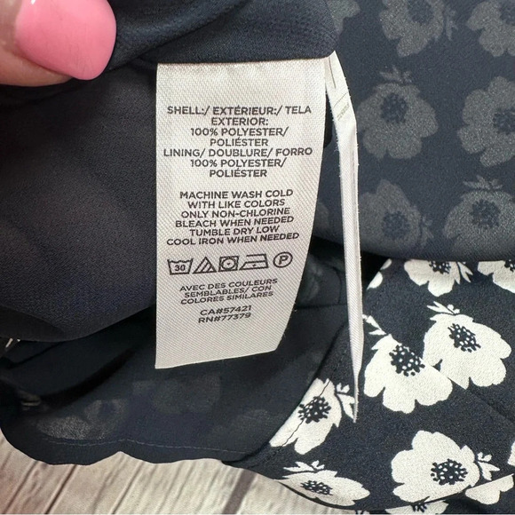 ann taylor navy White floral Wrap Midi Dress Flutter Cap Sleeves sz 6 - Picture 8 of 9